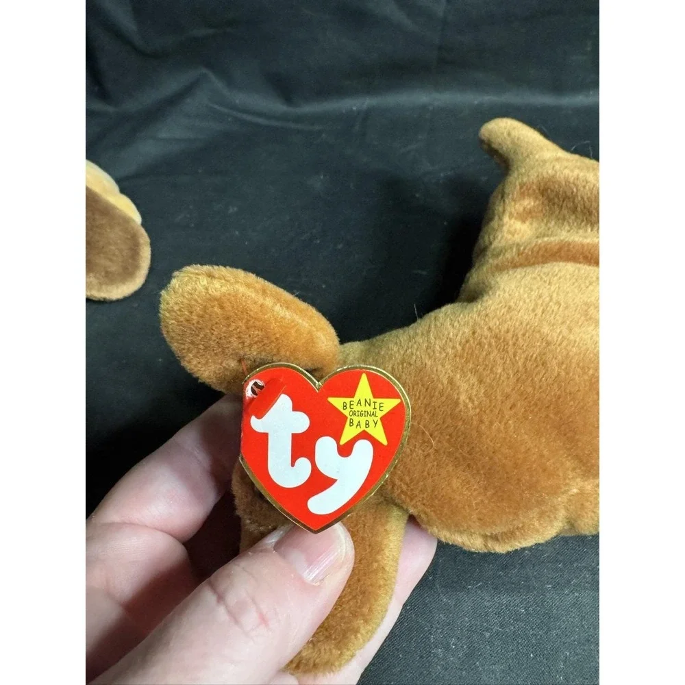 Set of 2 Ty Beanie Babies Bones Dog Plush 1993 1994 Heart Tags PVC Pellets
